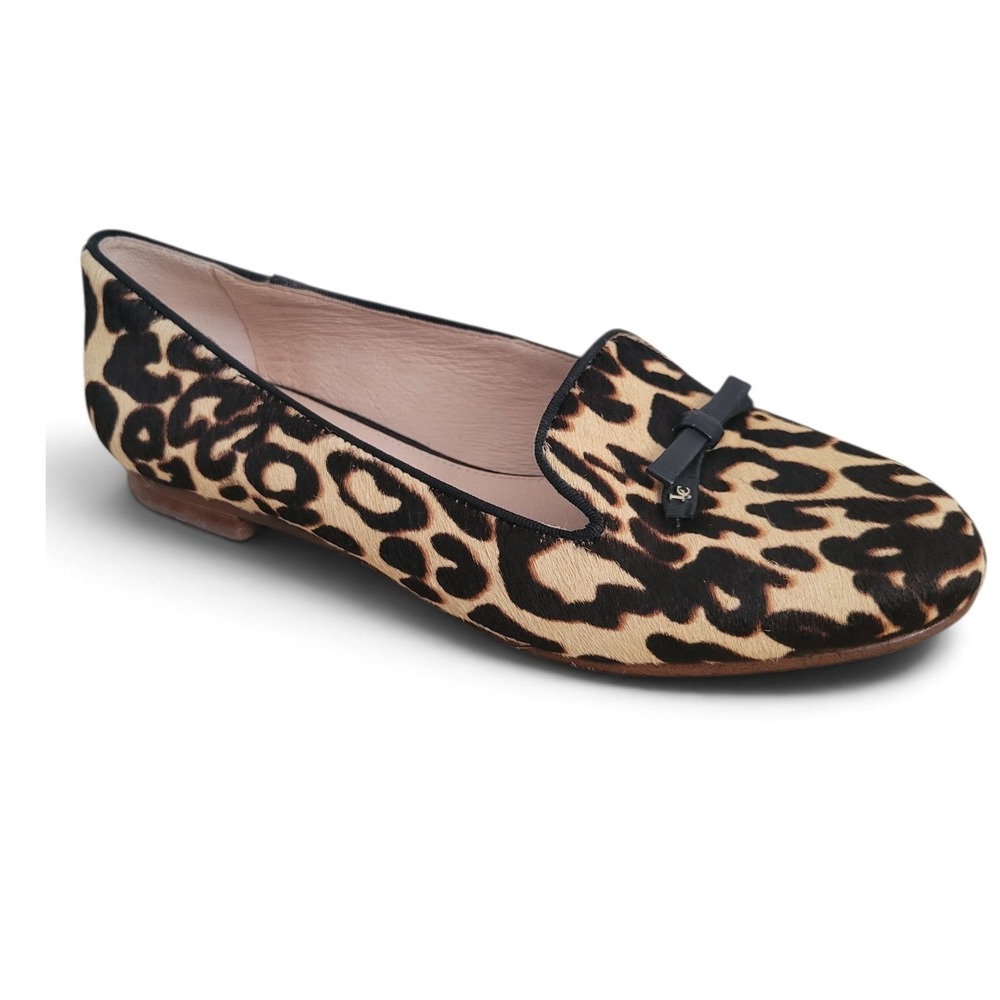 Louise et Cie Lo-Anniston Leopard Calf Hair Loafers Bow Flats Tan Black 6M